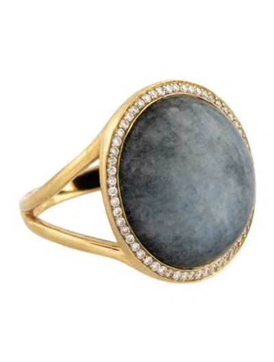 Pre-owned Ippolita 18k Labradorite, Onyx & Diamond Doublet Lollipop Cocktail Ring In Multicolor