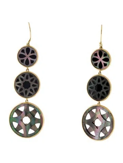 Pre-owned Ippolita 18k Mother Of Pearl & Onyx Carved Drop Earrings In Multi
