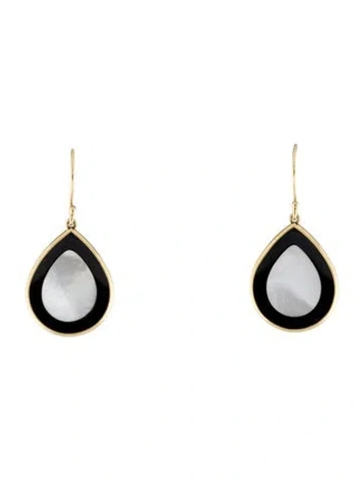 Pre-owned Ippolita 18k Mother Of Pearl & Onyx Teardrop Drop Earrings In Multi