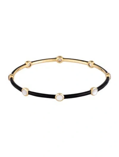 Pre-owned Ippolita 18k Mother Of Pearl & Quartz Doublet & Enamel Carnevale 8-stone Bangle Bracelet, 7.75" In Black
