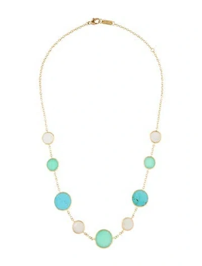Pre-owned Ippolita 18k Mother Of Pearl, Chrysoprase & Turquoise Station Necklace, 18.25" In Multi