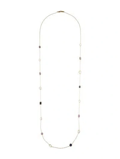 Pre-owned Ippolita 18k Mother Of Pearl, Iolite, Amethyst & Quartz Station Necklace, 37.75" In Multi