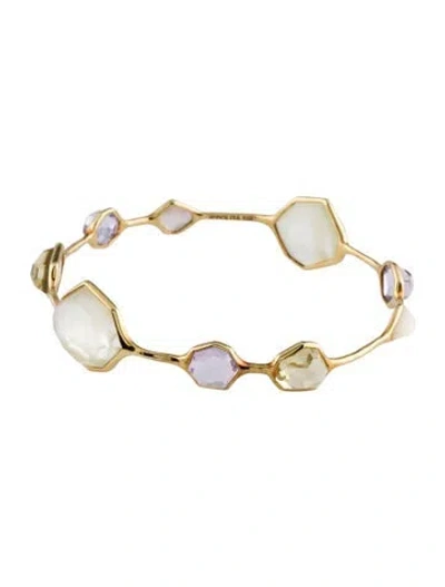 Pre-owned Ippolita 18k Mother Of Pearl, Quartz, & Amethyst Bangle Bracelet, 7.5" In Multi