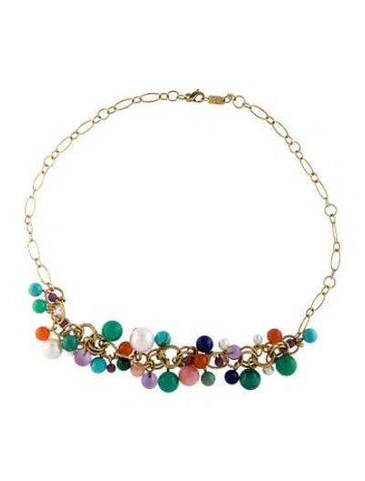 Pre-owned Ippolita 18k Multi-gemstone & Pearl Nova Cluster Necklace, 20"