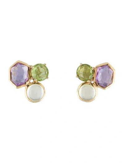 Pre-owned Ippolita 18k Multistone Cluster Stud Earrings In Green/neutrals/purple