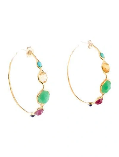 Pre-owned Ippolita 18k Multistone Riviera Sky Hoop Earrings