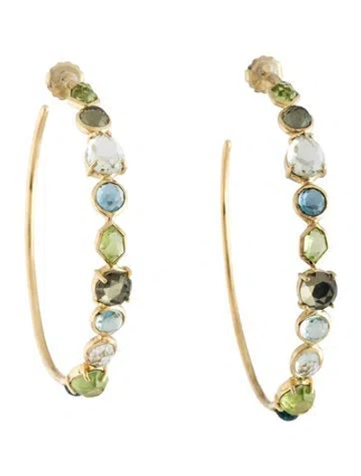 Pre-owned Ippolita 18k Multistone Rock Candy Hoop Earrings In Multicolor