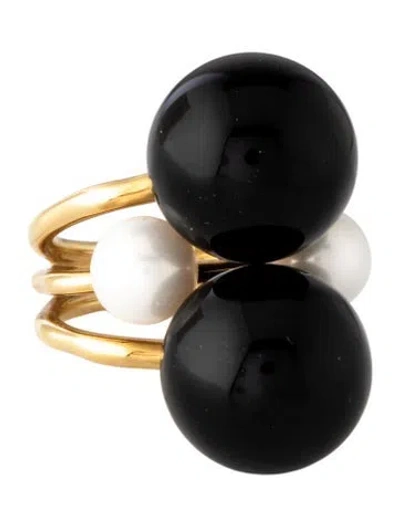 Pre-owned Ippolita 18k Onyx & Pearl Cocktail Ring In Multicolor