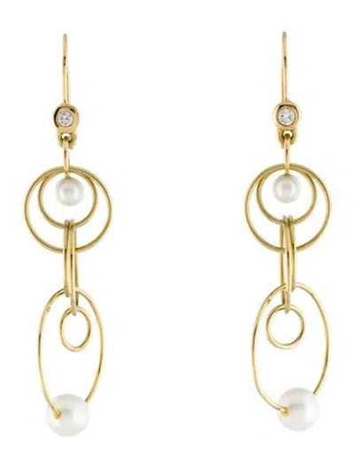 Pre-owned Ippolita 18k Pearl & Diamond Nova Mini Jet Set Drop Earrings In Multi