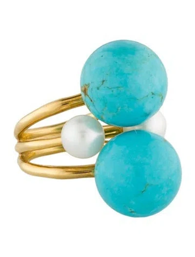 Pre-owned Ippolita 18k Pearl & Turquoise Cocktail Ring In Multicolor
