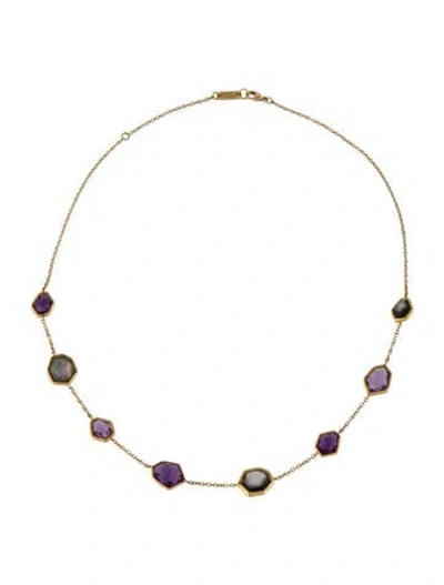 Pre-owned Ippolita 18k Quartz & Mother Of Pearl Doublet, Amethyst 8-stone Station Necklace, 18" In Multi