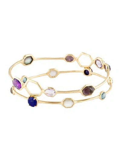Pre-owned Ippolita 18k Rock Candy Multistone Bangle Bracelet Set, 8"