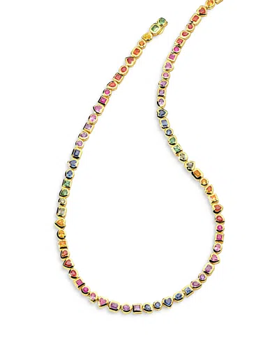 Ippolita 18k Rock Candy Rainbow Sapphire & Tsavorite Mixed Cut Bezel Tennis Necklace, 17 - Exclusive In Multi/gold
