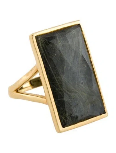 Pre-owned Ippolita 18k Rutilated Quartz & Hematine Doublet Ring In Multicolor