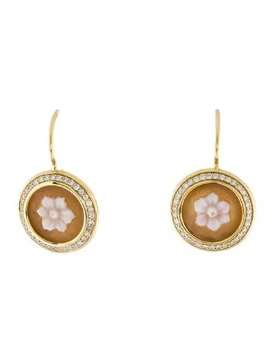 Pre-owned Ippolita 18k Shell Cameo, Quartz Doublet & Diamond Drop Earrings In Multi