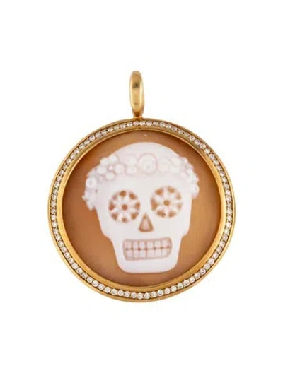 Pre-owned Ippolita 18k Shell, Diamond & Quartz Doublet Skull Cameo Pendant In White