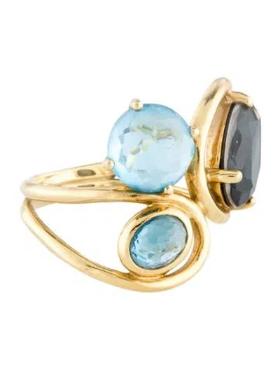 Pre-owned Ippolita 18k Topaz & Quartz And Hematite Doublet Midnight Rain Rock Candy Cocktail Ring In Multi