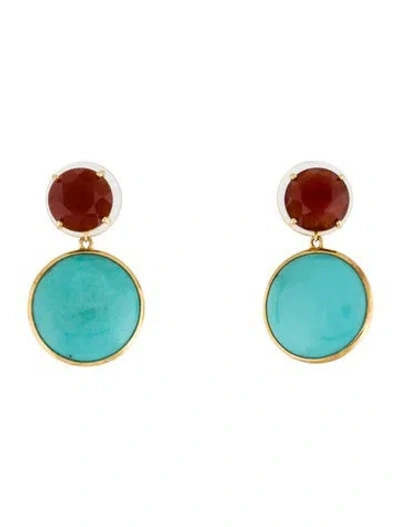Pre-owned Ippolita 18k Turquoise & Carnelian Drop Earrings In Multi
