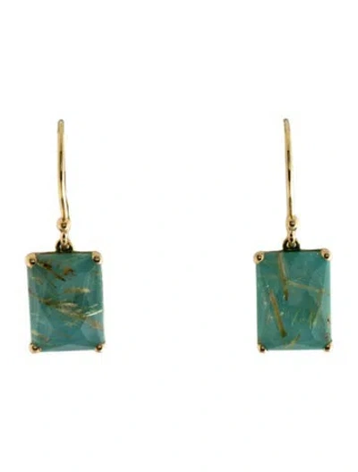 Pre-owned Ippolita 18k Turquoise & Rutilated Quartz Doublet Drop Earrings In Multi