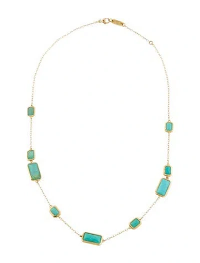 Pre-owned Ippolita 18k Turquoise & Rutilated Quartz Doublet Station Necklace, 18" In Multi