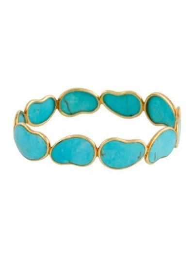 Pre-owned Ippolita 18k Turquoise Bean Bangle, 8" In Multi