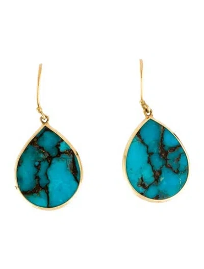 Pre-owned Ippolita 18k Turquoise Polished Rock Candy Teardrop Earrings In Multi
