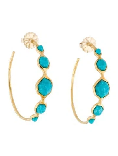 Pre-owned Ippolita 18k Turquoise Rock Candy Hoop Earrings In Multi