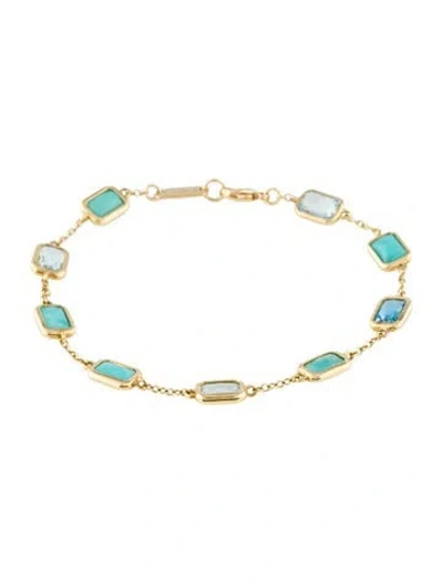 Pre-owned Ippolita 18k Turquoise, Topaz & Amazonite Link Bracelet, 7" In Multicolor