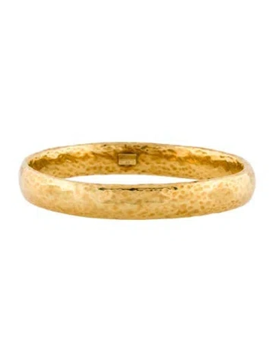 Pre-owned Ippolita 18k Wide Hammered Bangle Bracelet, 8.25" In Multi