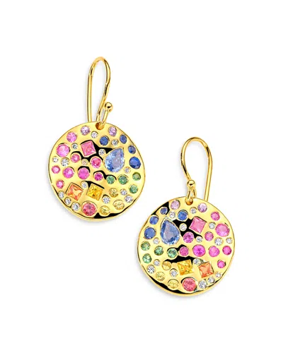Ippolita 18k Yellow Gold 18k Rock Candy Rainbow Sapphire, Tsavorite & Diamond Wavy Disc Drop Earrings - Exclu In Multi/gold