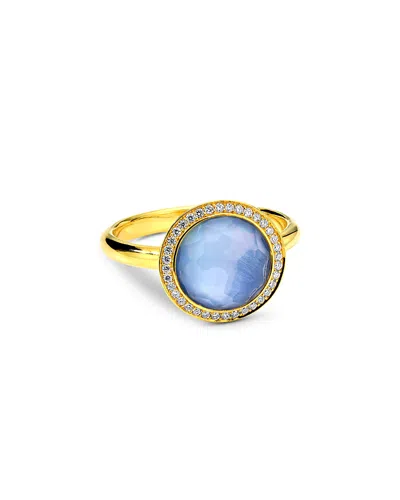Ippolita 18k Yellow Gold Lollipop Quartz Over Mother Of Pearl Over Lapis Triplet & Diamond Halo Ring In Blue