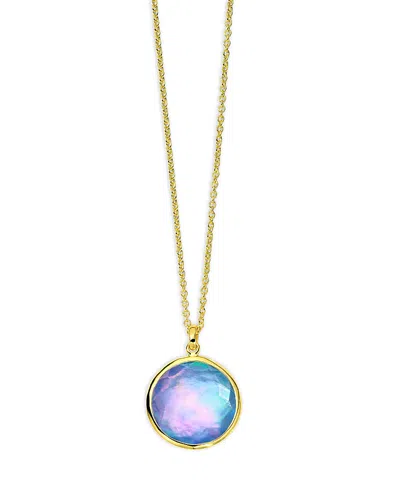 Ippolita 18k Yellow Gold Lollipop Quartz Over Mother Of Pearl Over Lapis Triplet Bezel Solitaire Pendant Neck In Rock Cryst