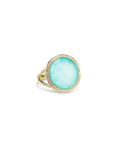 Ippolita 18k Yellow Gold Lollipop Turquoise Doublet & Diamond Ring In Rock Crystal