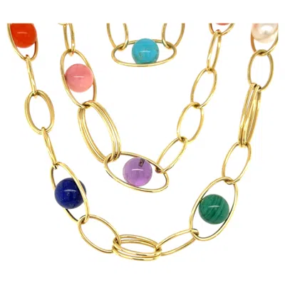 Pre-owned Ippolita 18k Yellow Gold Multi-stone Sphere Bead Gold Chain Necklace 36"