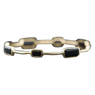 Pre-owned Ippolita 18k Yellow Gold Onyx And Hammered Finish Bangle