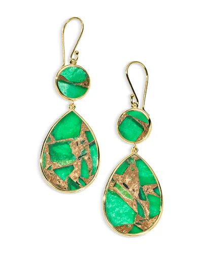 Ippolita 18k Yellow Gold Pol Rc Bronze Dyed Green Quartz Slice Large Double Drop Earrings In Multi