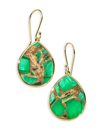 Ippolita 18k Yellow Gold Pol Rc Bronze Dyed Green Quartz Slice Mini Teardrop Drop Earrings