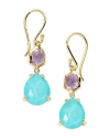 IPPOLITA 18K YELLOW GOLD ROCK CANDY AMETHYST & TURQUOISE DOUBLET DROP EARRINGS