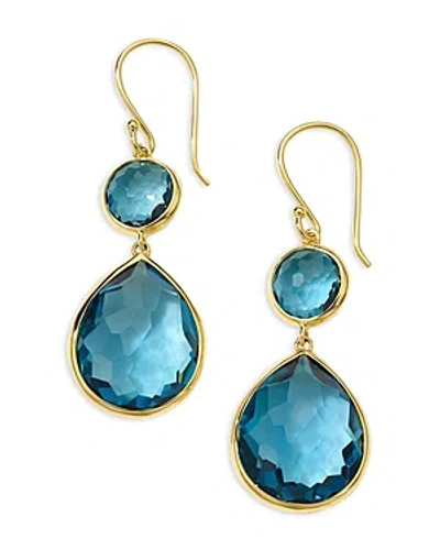 Ippolita 18k Yellow Gold Rock Candy London Blue Topaz Double Drop Earrings In Blue/gold