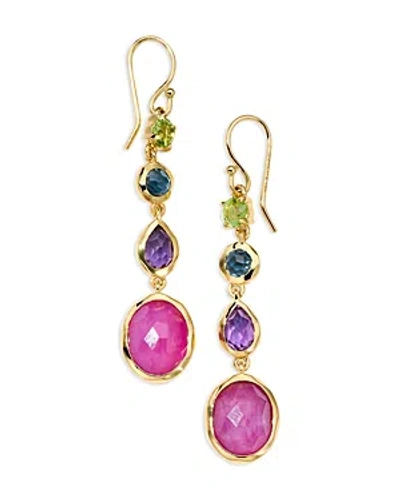 Ippolita 18k Yellow Gold Rock Candy Multi Stone Summer Rainbow Linear Drop Earrings In Multi/gold