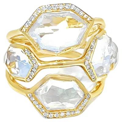 Pre-owned Ippolita 18k Yellow Gold Rock Crystal Quartz And Diamond Ring