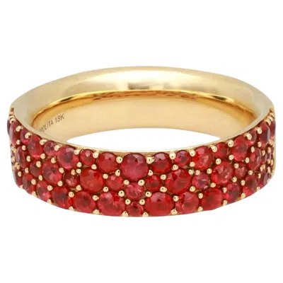Pre-owned Ippolita 3 Row Round Rubies & Sapphires Half Eternity Band Ring 18k Yellow Gold