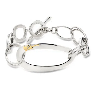 Pre-owned Ippolita C. 2000 Vintage  Sterling Silver Link Bracelet With 14kt Yellow Gold In Silver,gold