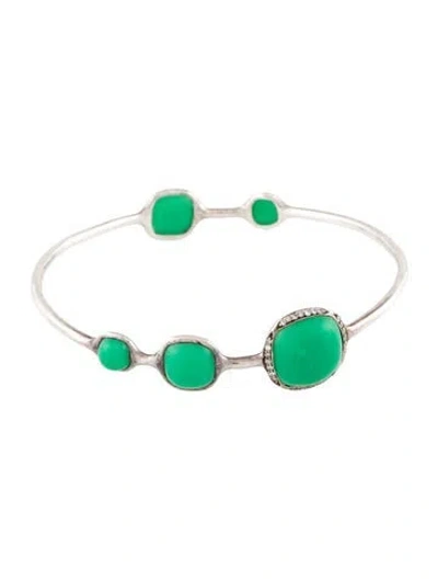 Pre-owned Ippolita Chrysoprase & Diamond Bangle Bracelet, 7.75" In Multicolor