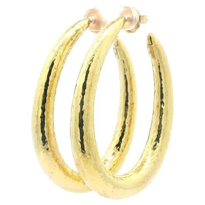 Pre-owned Ippolita Classico Yellow Gold Large Hammered Finish Oval Hoop Drop Earrings