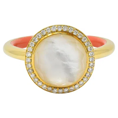 Pre-owned Ippolita Contemporary Diamond Mother-of-pearl Quartz Enamel 18k Lollipop Ring In Multi