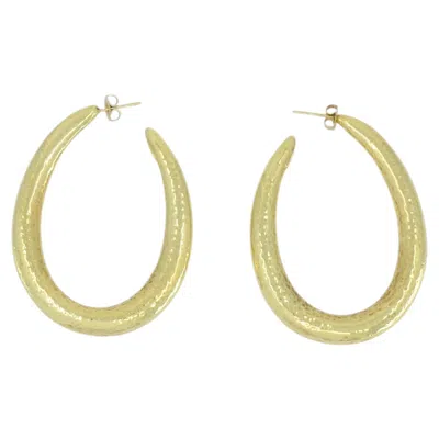 Pre-owned Ippolita Earrings 18k Gold Hammered Hoop Earrings Oval Hoops In Multi