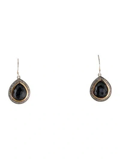 Pre-owned Ippolita Hematite & Quartz Doublet & Diamond Drop Earrings In Multi