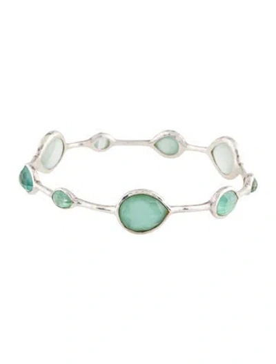 Pre-owned Ippolita Mother Of Pearl & Quartz 9 Stone Bangle Bracelet, 7.5" In Multi