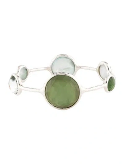 Pre-owned Ippolita Mother Of Pearl & Quartz Bangle Bracelet, 7.5" In Multicolor